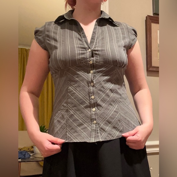 Striped Button Down Blouse - Picture 1 of 3